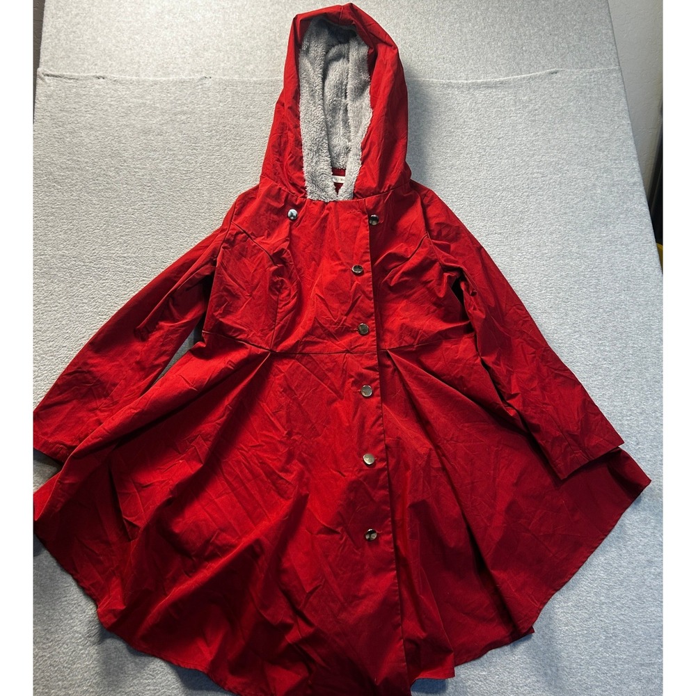 Hooded Faux Fur Lined Cape Poncho Coat Womens Large Red Rosegal Front Flare